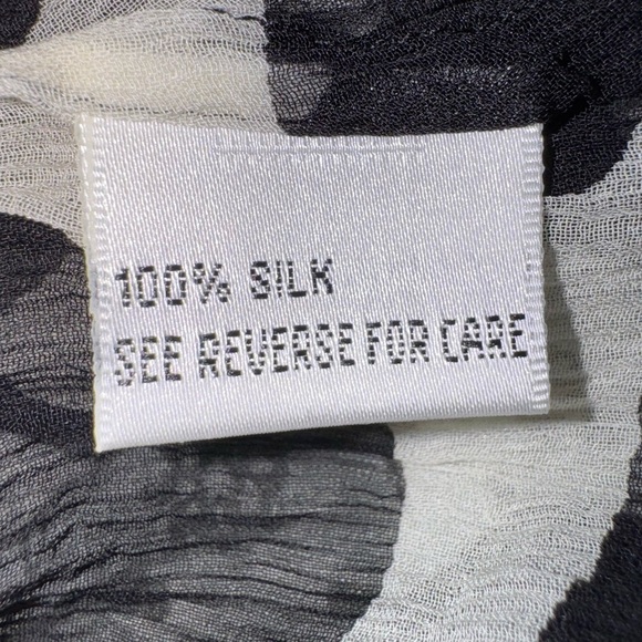 TALBOTS Long Sleeve Sheer Pure Silk Blouse Black & White Top Size 10. GUC - Picture 6 of 7